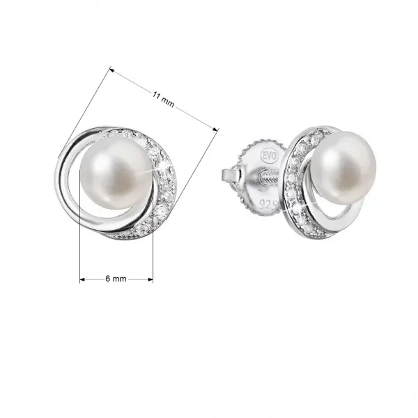Stříbrné náušnice s říční perlou a zirkony 21098.1S