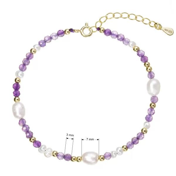 Pozlacený náramek s perlami a ametysty 13113.3