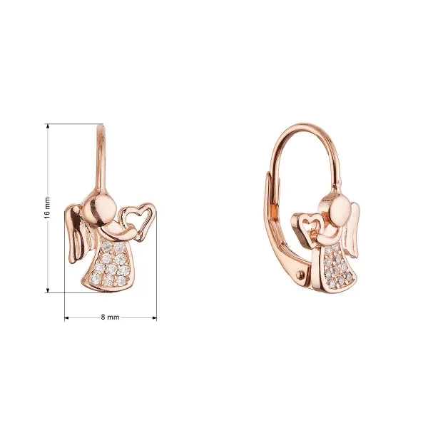 Pozlacené stříbrné náušnice andělé se srdíčky 11721.1 rose gold