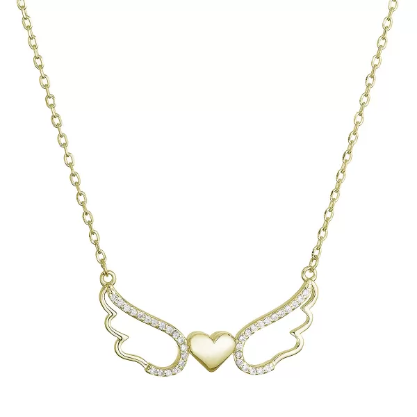 Pozlacený stříbrný náhrdelník andělská křídla se srdíčkem 12136.1