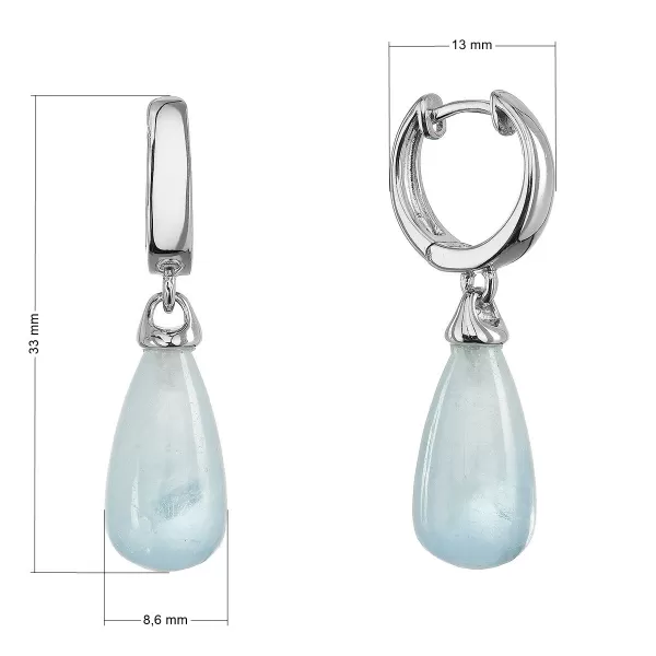 Stříbrné visací náušnice kapky s akvamarínem 11733.3