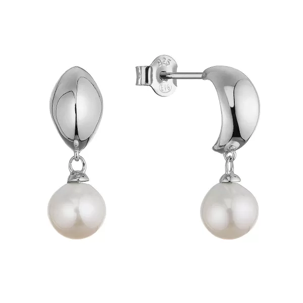 Stříbrné náušnice kruhy se zavěšenou říční perlou 21128.1