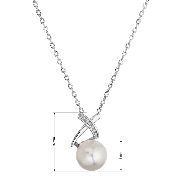Stříbrný náhrdelník s shell perličkou a zirkony 12144.1