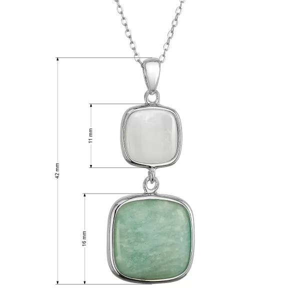 Stříbrný náhrdelník s amazonitem a bílou perletí 12170.3
