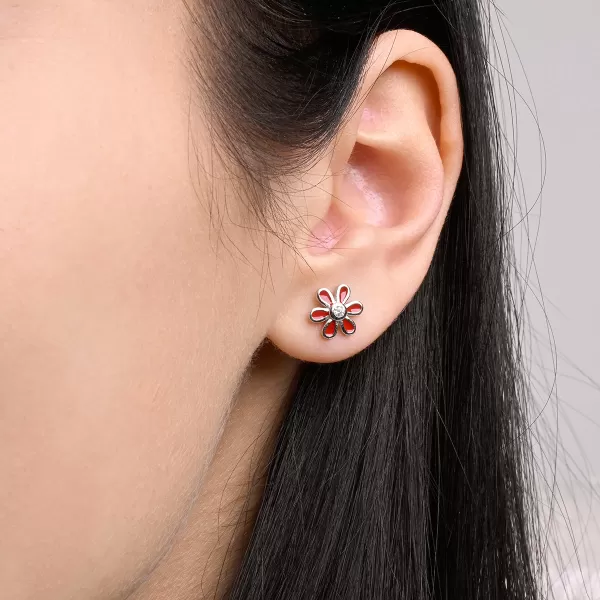Stříbrné náušnice červené kytičky 11752.1