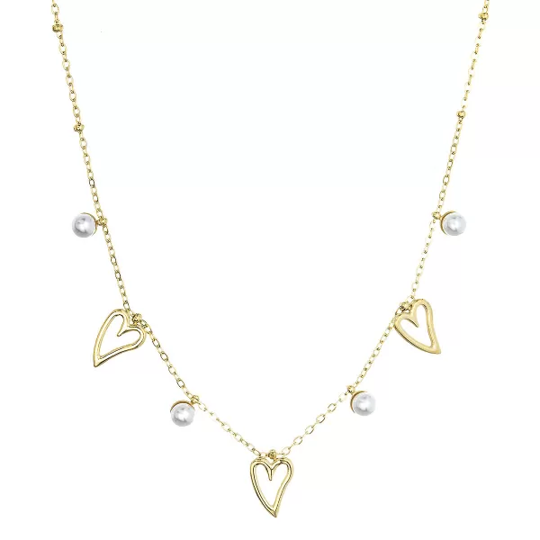 Náhrdelník ocelový s perličkami a srdíčky 42025.1