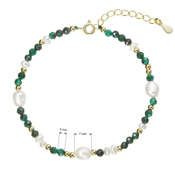 Pozlacený náramek s perlami a malachity 13113.3
