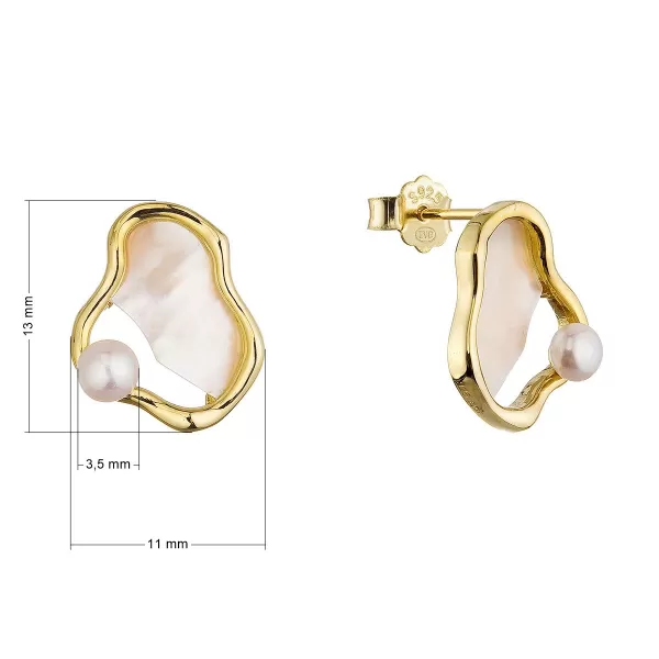 Pozlacené náušnice nepravidelného tvaru s říční perlou 21120.1