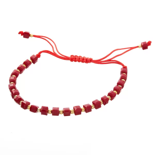 Stříbrný pozlacený náramek s červenými skleněnými korálky 13075.3 AU