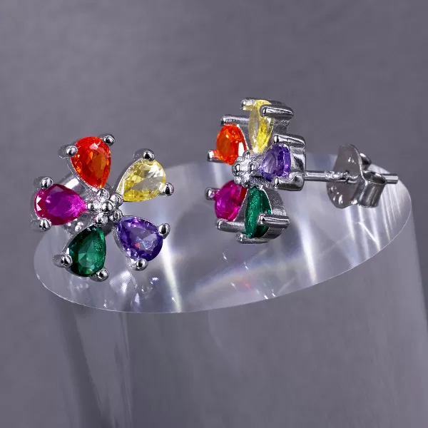 Stříbrné náušnice barevné kytičky 11760.1