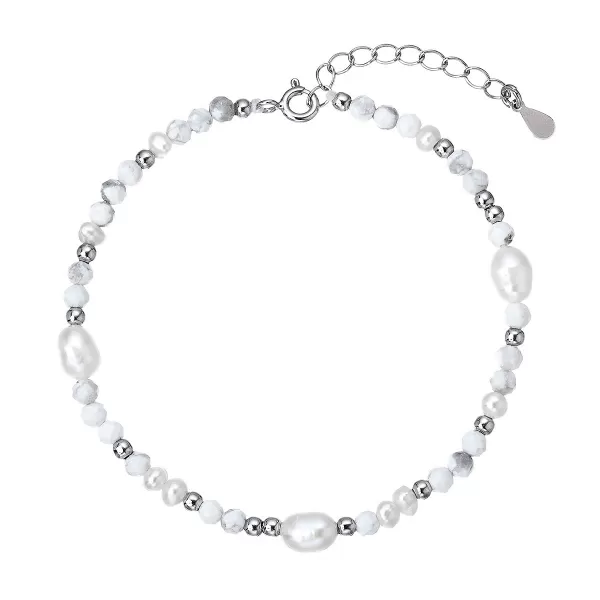 Stříbrný náramek s perlami a howlity 13113.1