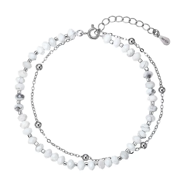 Stříbrný dvojitý náramek s bílými howlity 13115.1
