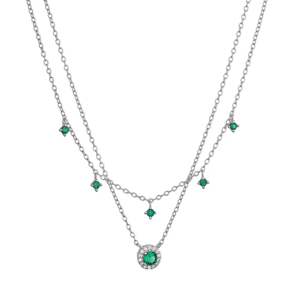 Stříbrný náhrdelník dvojitý se zelenými zirkony 12186.3 emerald