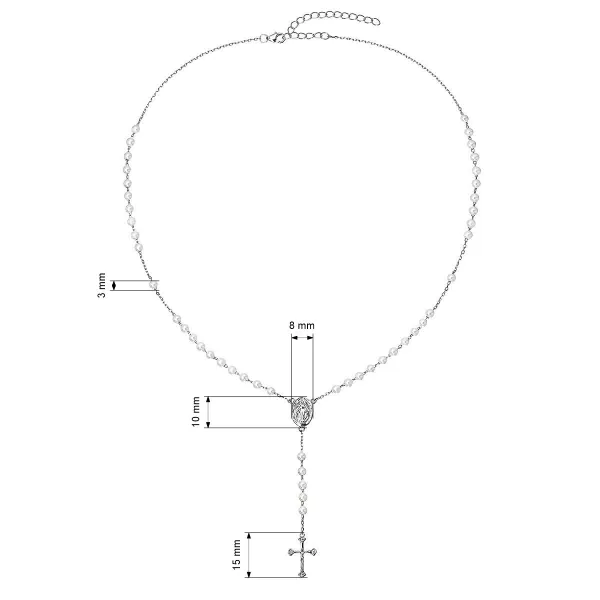Stříbrný růženec s bílými říčními perlami 22062.1