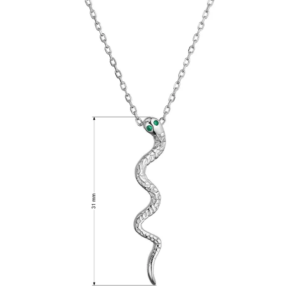 Stříbrný náhrdelník had se zelenými zirkony 12152.3 green