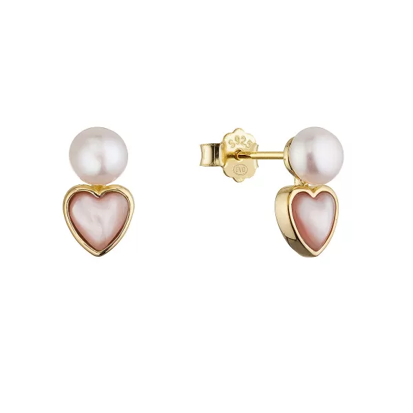 Pozlacené náušnice s říční perlou srdíčka 21119.1
