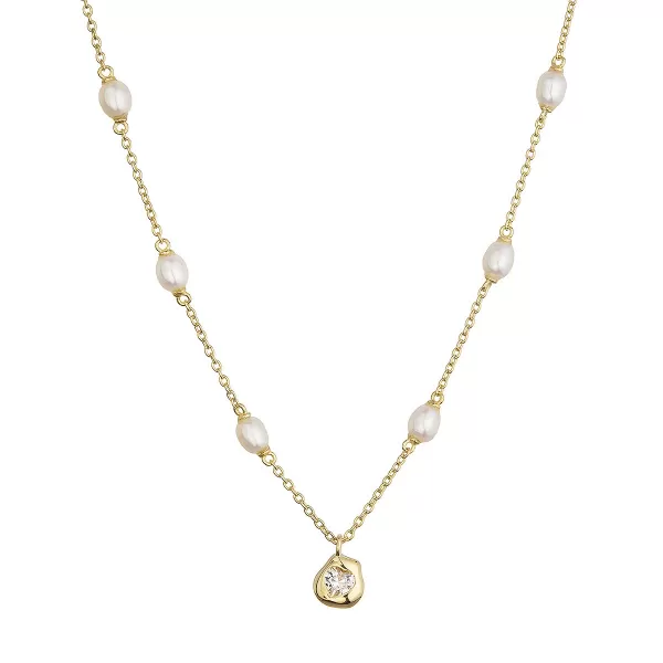 Pozlacený náhrdelník s říčními perlami a srdíčkem 22058.1