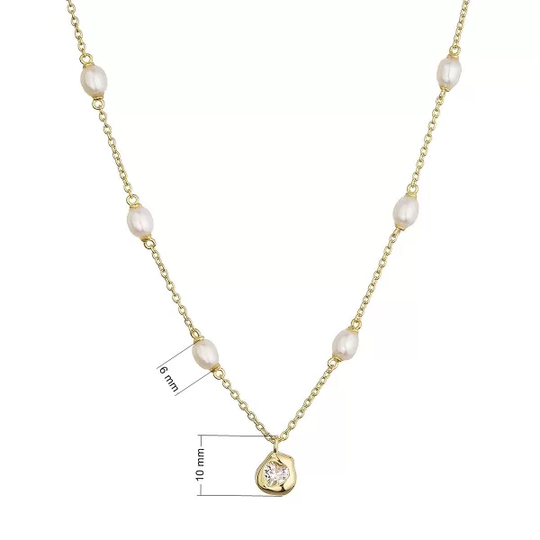 Pozlacený náhrdelník s říčními perlami a srdíčkem 22058.1