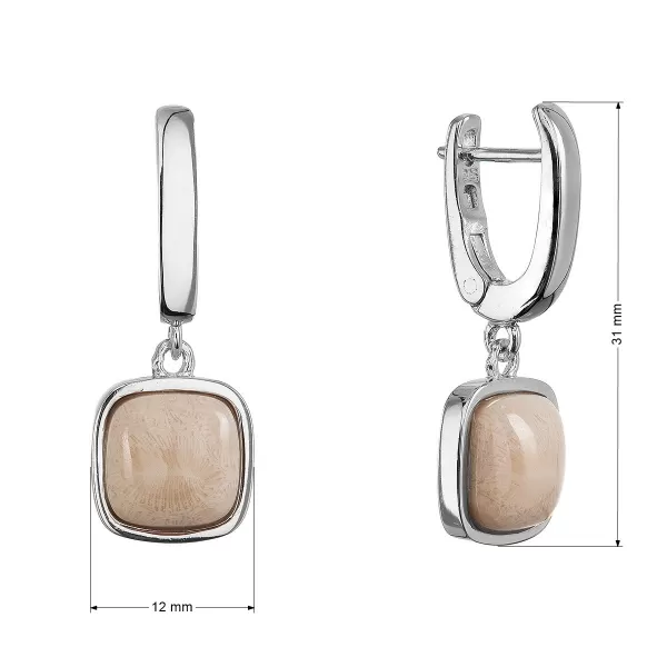 Stříbrné visací náušnice s fosilním korálem 11738.3
