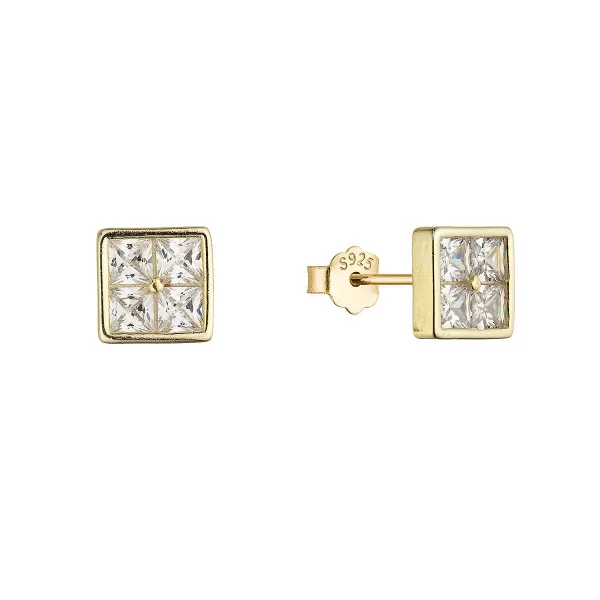 Pozlacené náušnice čtverečky se zirkony 11748.1