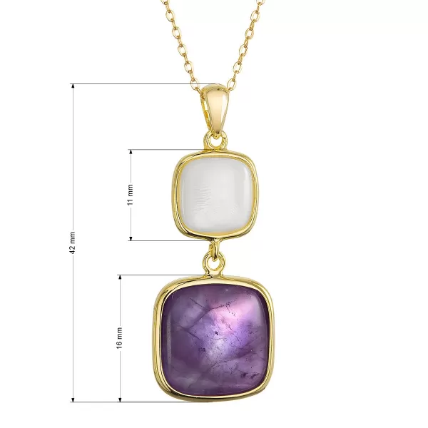 Pozlacený náhrdelník s ametystem a bílou perletí 12170.3