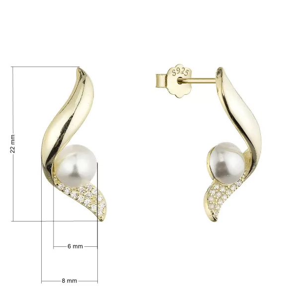 Pozlacené náušnice vlnky s perličkou 11806.1