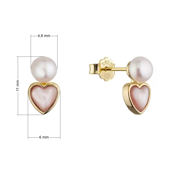 Pozlacené náušnice s říční perlou srdíčka 21119.1
