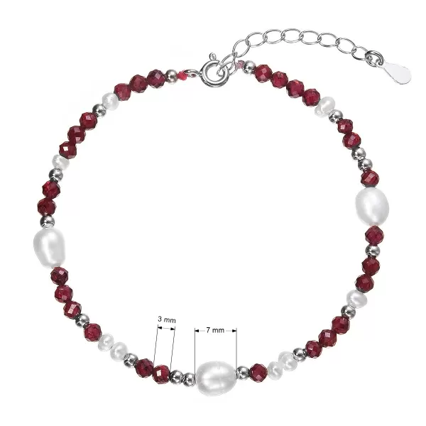 Stříbrný náramek s perlami a granáty 13113.3