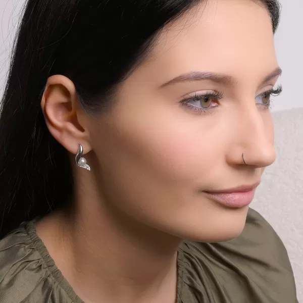 Stříbrné náušnice vlnky s perličkou 11806.1