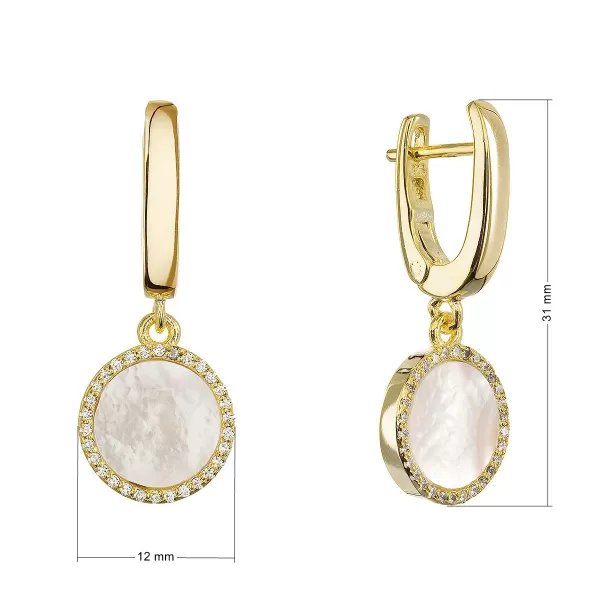 Pozlacené visací náušnice s bílou perletí 11734.1