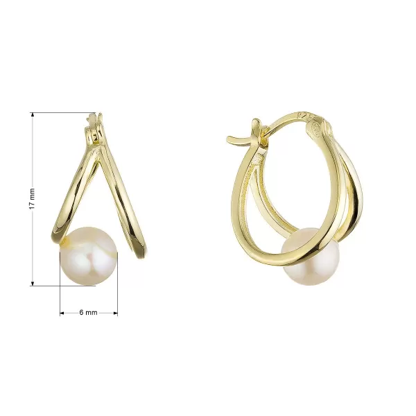 Pozlacené náušnice kruhy s bílou říční perlou 21130.1