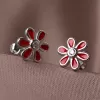 Stříbrné náušnice červené kytičky 11752.1