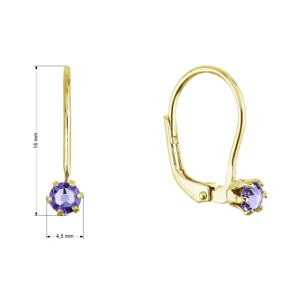 Pozlacené visací náušnice s Preciosa krystalem 31322.3 tanzanite
