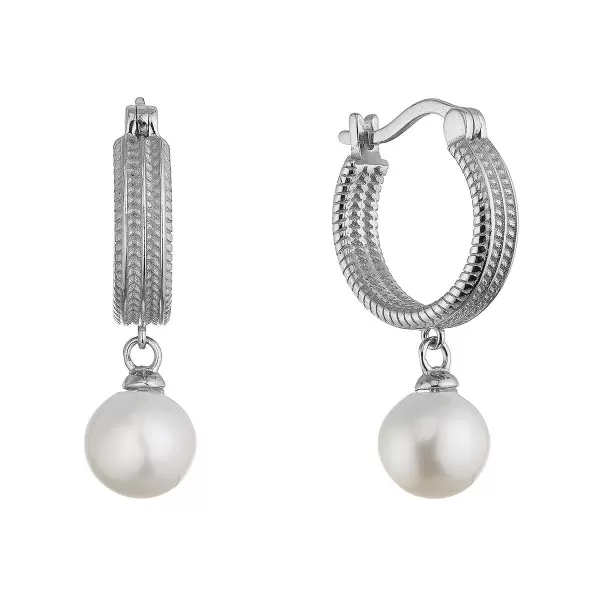 Stříbrné náušnice kruhy se zavěšenou říční perlou 21127.1