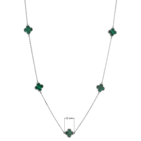 Stříbrný náhrdelník čtyřlístky malachit 12150.3