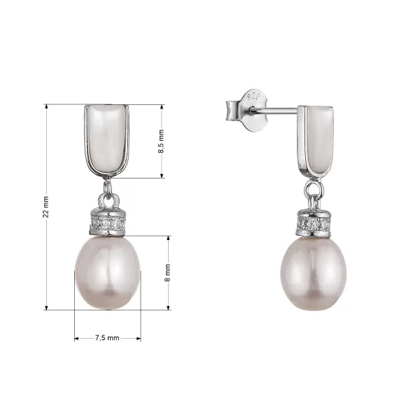 Stříbrné náušnice s říční perlou a perletí 21110.1