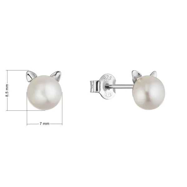 Stříbrné náušnice kočičky s říční perlou 21117.1