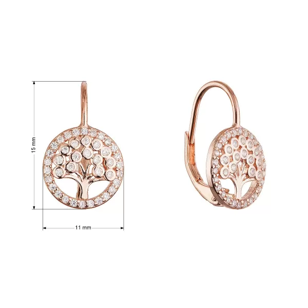 Pozlacené stříbrné náušnice strom života se zirkony 11713.1 rose gold