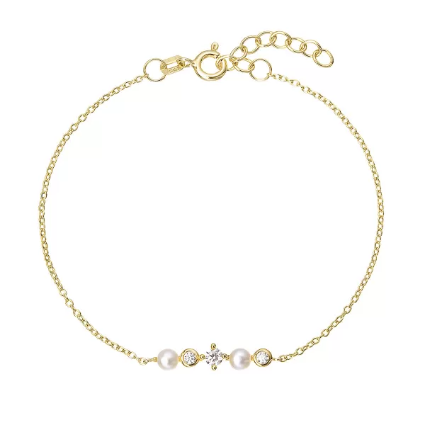 Pozlacený náramek s říčními perličkami a zirkony 23031.1