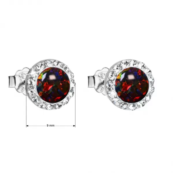 Stříbrné náušnice s opálem a Preciosa krystaly 31217.1 ruby
