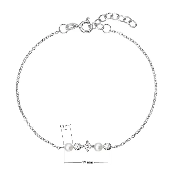 Stříbrný náramek s říčními perličkami a zirkony 23031.1
