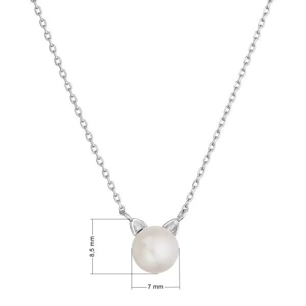 Stříbrný náhrdelník kočička s říční perlou 22052.1