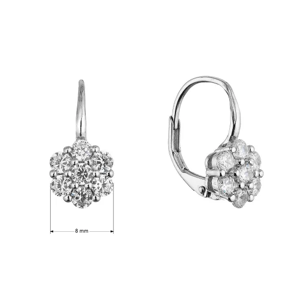 Stříbrné náušnice visací kytičky se zirkony 11640.1