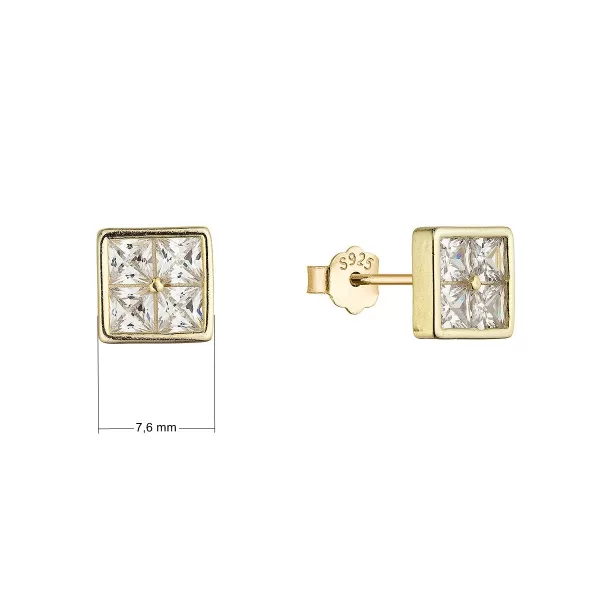 Pozlacené náušnice čtverečky se zirkony 11748.1