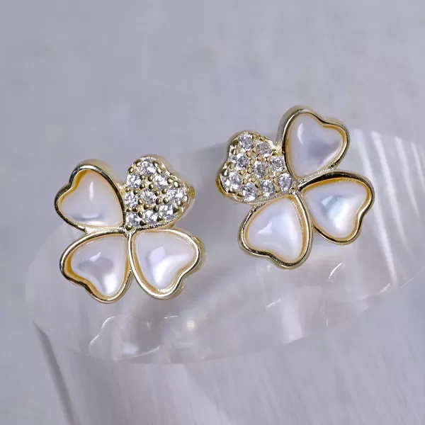 Pozlacené náušnice perleťové čtyřlístky 11800.1
