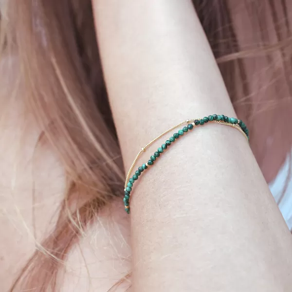 Pozlacený dvojitý náramek s malachity 13114.3