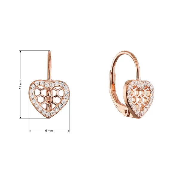 Pozlacené stříbrné náušnice srdíčka 11715.1 rose gold