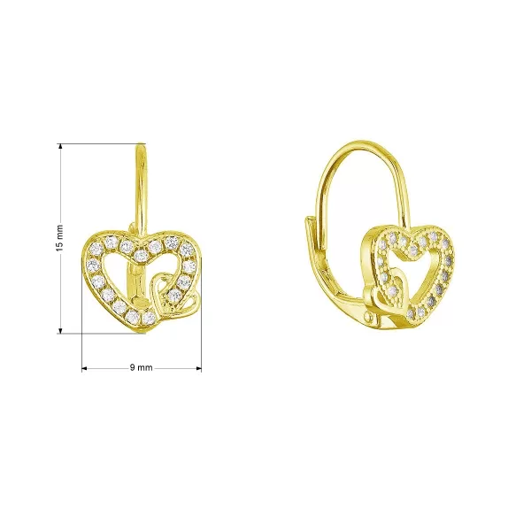 Pozlacené stříbrné náušnice propletená srdíčka 11718.1