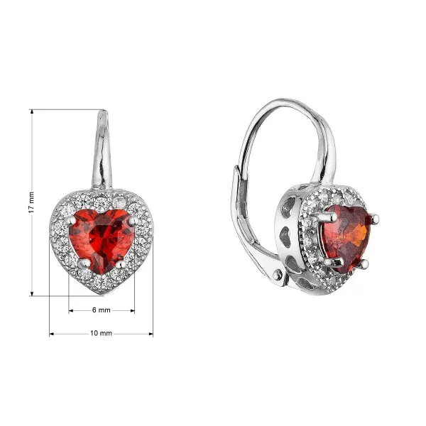 Stříbrné náušnice srdce se zirkony 11649.3 garnet