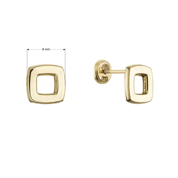 Zlaté 14 karátové náušnice čtverec 91A00085